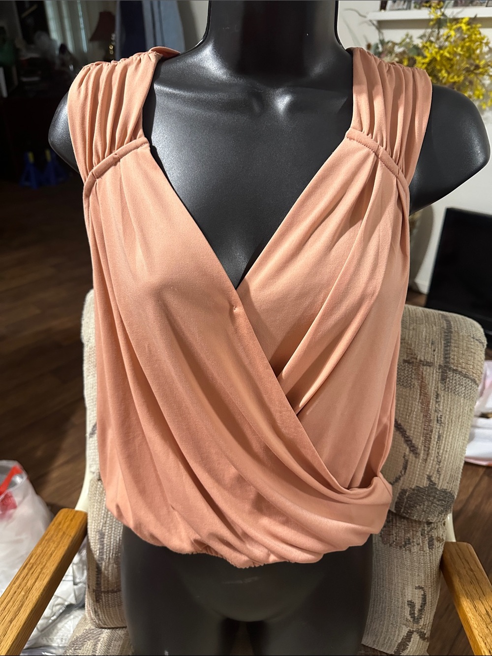 BCBGeneration Peach Twist-Front Sleeveless Surplice Top